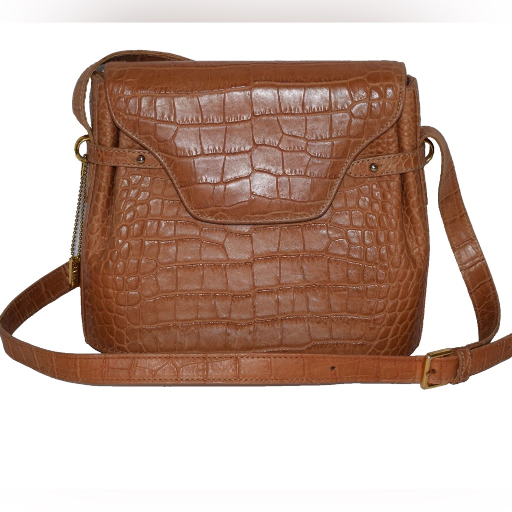 Vintage Bally Dark Brown Crocodile-Embossed Shoulder Bag